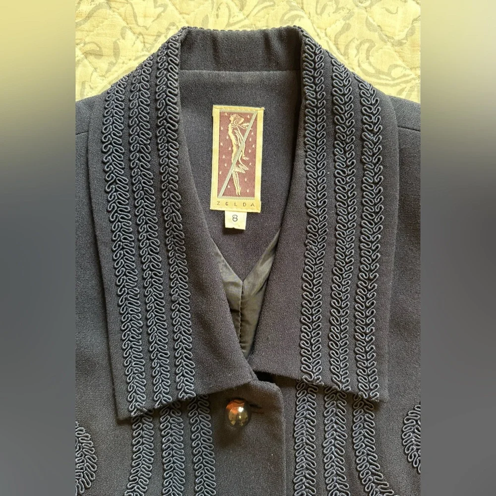 Zelda ~ Vintage Blue/Black Embroidered Soutache Embellished Jacket Blazer